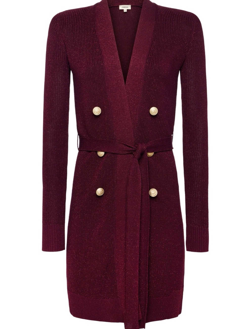 L'AGENCE Burgundy Metallic-Threading Belted Cardigan